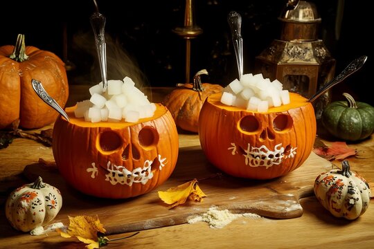 Calabaza en Tacha Day of the Dead tradition rich in beta carotene and sugar made from pumpkin shown in authentic setting