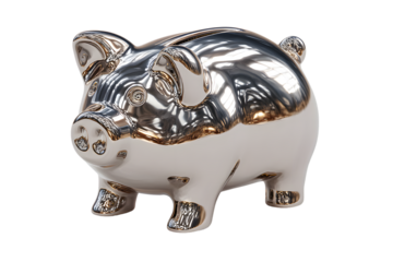 Shiny Metallic Piggy Bank with Gold Accents A Symbol of Savings and Wealth