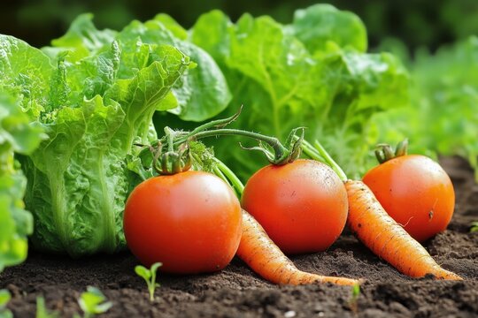 Green lettuce with vine tomatoes outdoors - Powered by Adobe