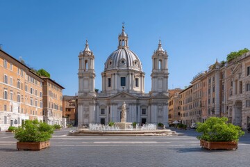 Obraz premium Sant'Agnese in Agone: Baroque Church and Piazza Navona's Tranquil Charm