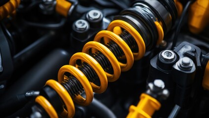 Close-up of Yellow and Black Motorcycle Shock Absorber