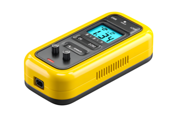 Compact Yellow Electronic Device with Digital Display and Control Knobs for Technical Applicati