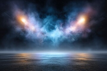 Fototapeta premium Night Stadium: Dramatic Smoky Lightscape with Glowing Stage