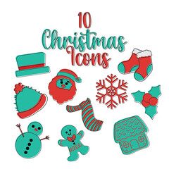 Naklejka premium Outlined ten holiday icons. Vector