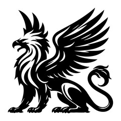 The black and white logo of the mystical griffin on a white isolated background. Vector graphics. EPS.