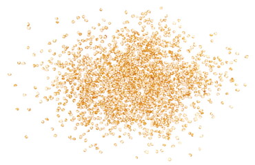 Amaranth pops, popped grains scattered isolated on white background, top view