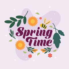 Spring bee and sunflower scene. Vector