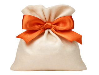 Gift silk pouch with orange bow on png