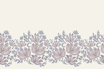 Ethnic Floral pattern seamless embroidery white background. Ikat bohemian flower ditsy motif traditional. Aztec style abstract vector illustration vintage design for print template.