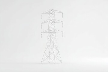 A detailed model of a power tower stands alone against a plain background, showcasing its structure. The design emphasizes electricity transmission with its clean lines and geometric shapes.