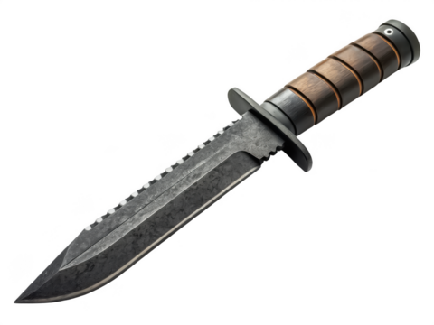 War combat knife with serrated edge PNG tactical serrated blade PNG military knife with saw teeth PNG survival combat knife PNG army gear PNG transparent background image