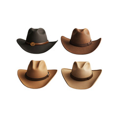 Four Cowboy Hats in Different Colors and Materials
