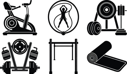 Vector fitness equipment icons set