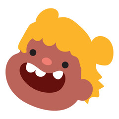 Curly blonde cartoon girl face. Vector