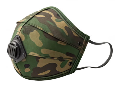 War military camo face mask PNG tactical facial cover PNG camouflage protection mask PNG army stealth gear PNG field face shield PNG transparent background image
