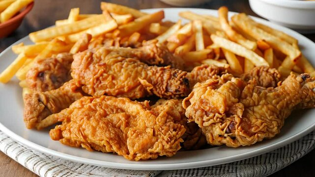 A plate of delicious fried chicken wings and fries, a popular fast food choice.