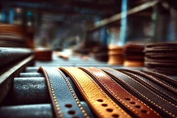 Leather belts undergoing quality check in a workshop