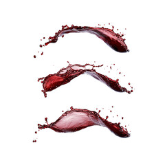 Three Dynamic Red Wine Splashes on Transparent Background