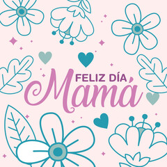 Outlined floral mom card. Vector