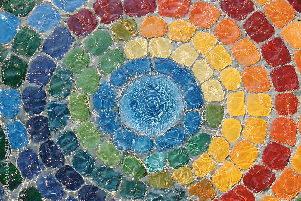 Aufkleber a single ripple in a pool of water, creating concentric circles with a vibrant rainbow of colors.