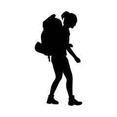 Woman with backpack side silhouette