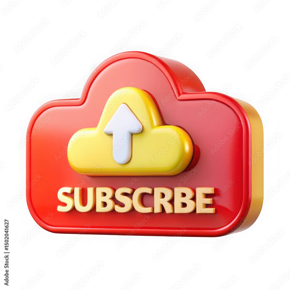 Poster 3d rendered subscribe button featuring cloud icon and arrow upload with transparent background.