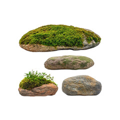 Collection of Mossy Rocks, Isolated on Transparent Background