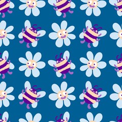 Kids seamless bee pattern for fabrics and packaging and gifts and cards and linens and wrapping paper