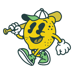 Cartoon lemon holding a baseball bat