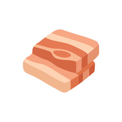 Vector illustration of bacon slices. Cube lard icon. Pork meat. Raw meat with fat streaks, isolated on white background. Flat style. 