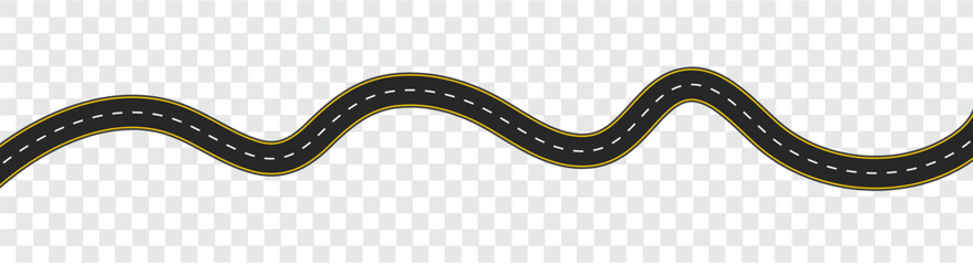 Long winding and curved road, winding and curved road from a top view isolated from the background, illustration. Vector eps10