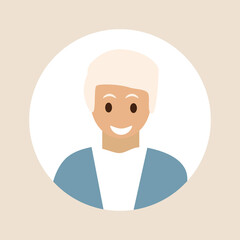 Flat illustration. Color avatar, user profile, person icon, profile picture. A person with facial features. Suitable for social media profiles, icons, screensavers and as a template..