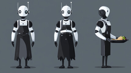 Naklejka premium Waiter robot. automation of waiters. Icon of a robot assistant in flat design. Human assistant for Android.