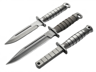 War tactical knife set PNG military blade kit PNG combat survival knives PNG field gear set PNG rugged knife collection PNG transparent background image