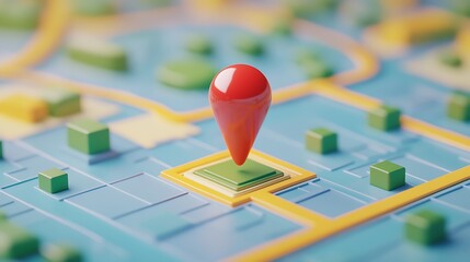 Colorful map with a red location pin.