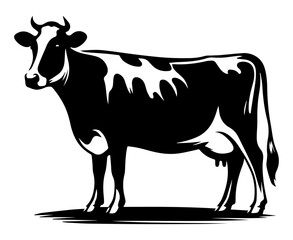 A black and white cow logo on a white isolated background. Vector graphics. EPS.