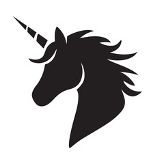 Majestic Unicorn Silhouette Vector &ndash; Magical Fantasy Horse Head with Horn Illustration for Design
