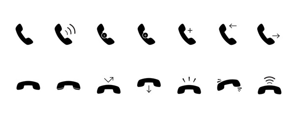 Flat Phone Icon Set for Mobile UI, Incoming, Missed, Disconnected Calls, Vector