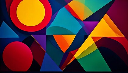 Vibrant Abstract Geometric Composition with Overlapping Circles Triangles and Polygons