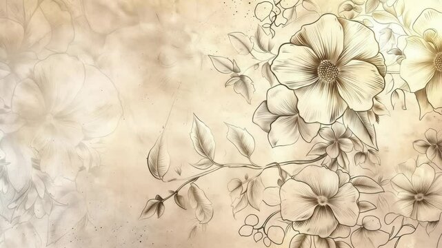 A vintage floral illustration featuring delicate flowers and leaves in soft sepia tones. The design has a textured background, creating an elegant and timeless feel.