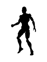 Detailed cyborg robot silhouettes in black, vector pack

