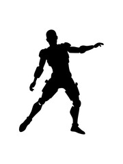 Robot and cyborg silhouette collection, isolated white background

