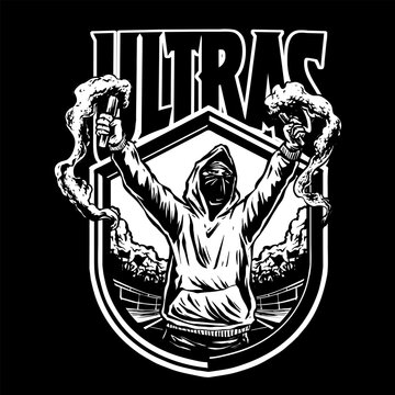 vector of ultras hooligan casual ultras football soccer supporter with flare smoke