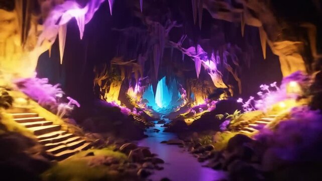 Glowing Colorful Fantasy Cave Landscape