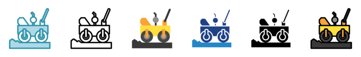 Compactor multi style, mini illustration icon set. outline, flat, glyph, line color. vector for UI, UX, app, web, digital or print, related to industry, construction, civil engineering.