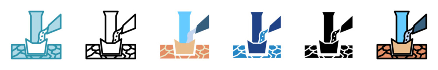 Concrete multi style, mini illustration icon set. outline, flat, glyph, line color. vector for UI, UX, app, web, digital or print, related to industry, construction, civil engineering.