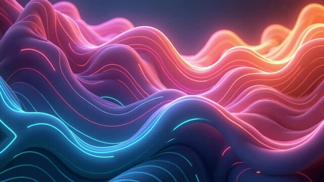 10-second looping animation of a vibrant neon wave iloop, animation, psychedn psychedelic style. Smooth flowing shapes and glowing ribbons make it ideal for backgrounds, music visuals, and meditation.
