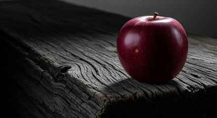 Red Apple on Textured Weathered Wood