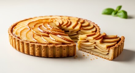 Freshly Baked Apple Tart Partially Sliced