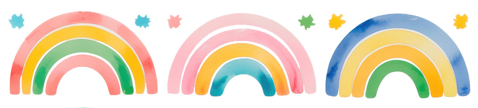 Set de arcoir&iacute;s estilo acuarela, aisladas sobre fondo transparente. PNG.